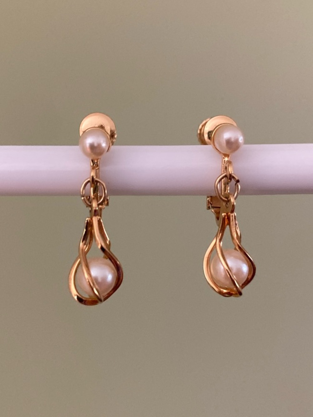 Napier Gold-Tone Clip-On Earrings with White Pearls